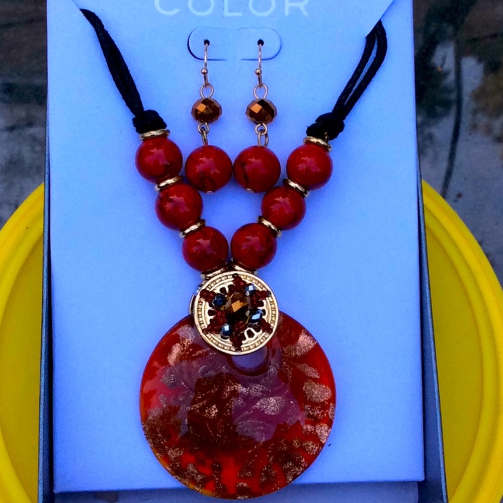 COLOR Red Costume Jewelry Set Necklace & Earrings